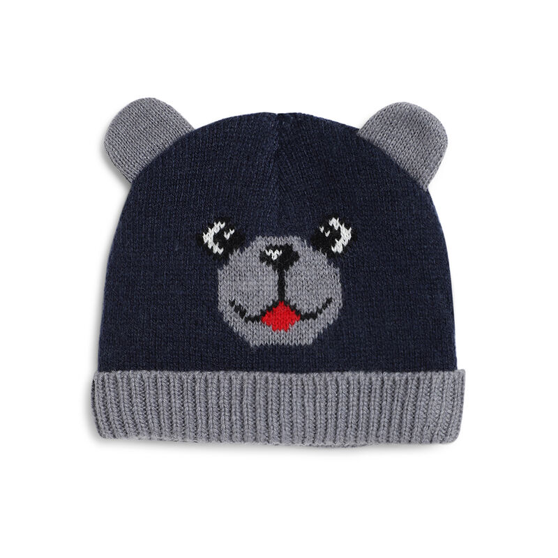 Boys Dark Blue Knitted Hat with Scarf image number 1